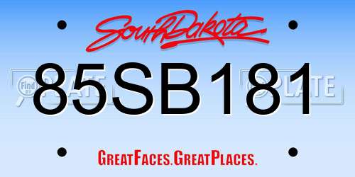 85SB181 South Dakota License Plate