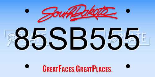 85SB555 South Dakota License Plate