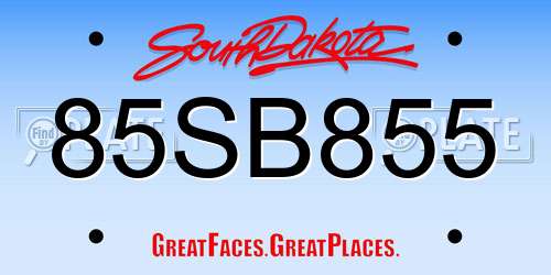 85SB855 South Dakota License Plate