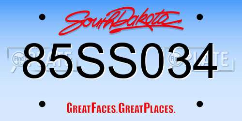 85SS034 South Dakota License Plate