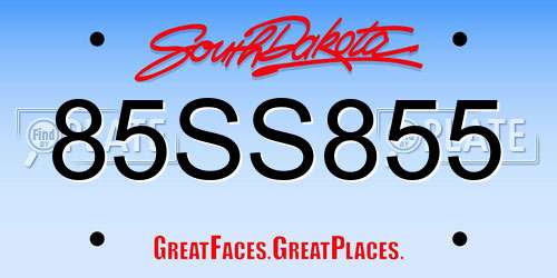 85SS855 South Dakota License Plate
