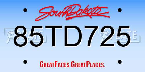 85TD725 South Dakota License Plate