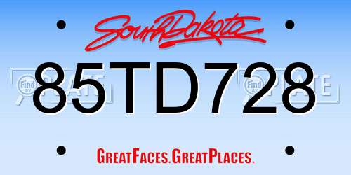 85TD728 South Dakota License Plate