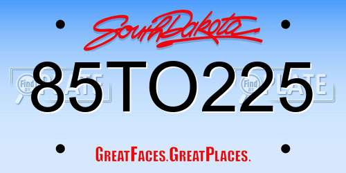 85TO225 South Dakota License Plate