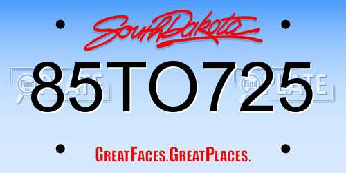 85TO725 South Dakota License Plate
