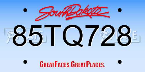 85TQ728 South Dakota License Plate