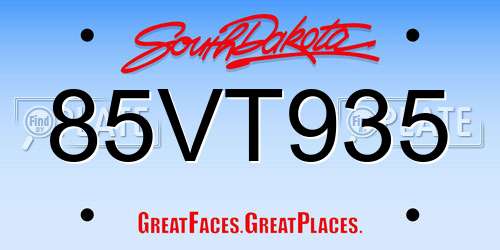 85VT935 South Dakota License Plate