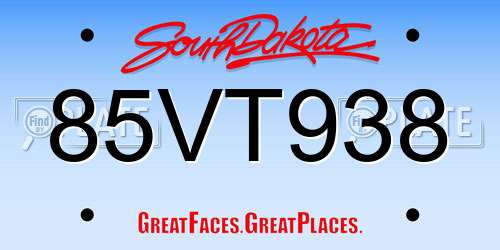 85VT938 South Dakota License Plate