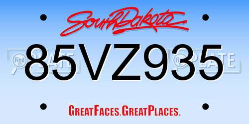 85VZ935 South Dakota License Plate