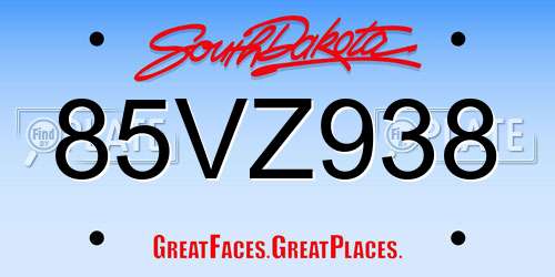 85VZ938 South Dakota License Plate