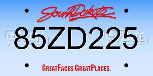 85ZD225 South Dakota License Plate