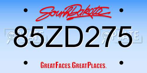 85ZD275 South Dakota License Plate
