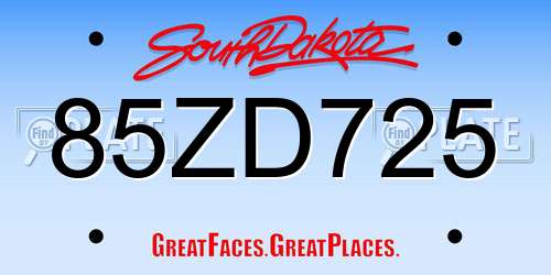 85ZD725 South Dakota License Plate