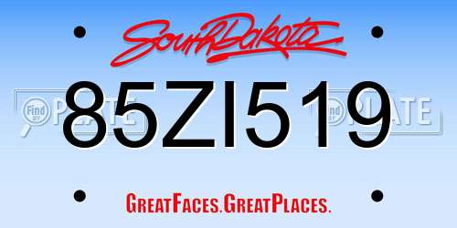 85ZI519 South Dakota License Plate