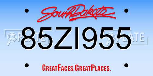 85ZI955 South Dakota License Plate