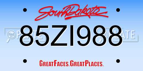85ZI988 South Dakota License Plate