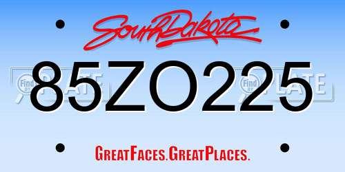 85ZO225 South Dakota License Plate