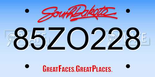 85ZO228 South Dakota License Plate