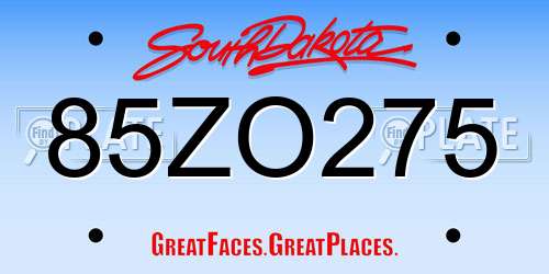 85ZO275 South Dakota License Plate