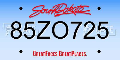 85ZO725 South Dakota License Plate