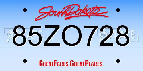 85ZO728 South Dakota License Plate
