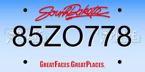 85ZO778 South Dakota License Plate