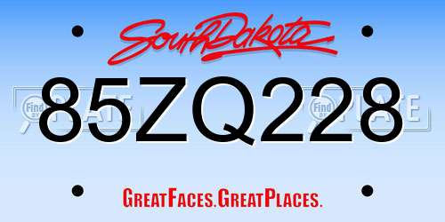 85ZQ228 South Dakota License Plate