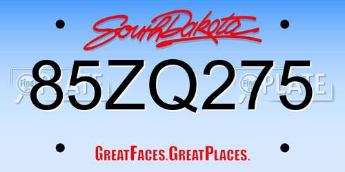 85ZQ275 South Dakota License Plate