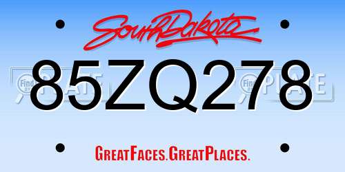 85ZQ278 South Dakota License Plate