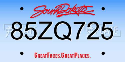 85ZQ725 South Dakota License Plate