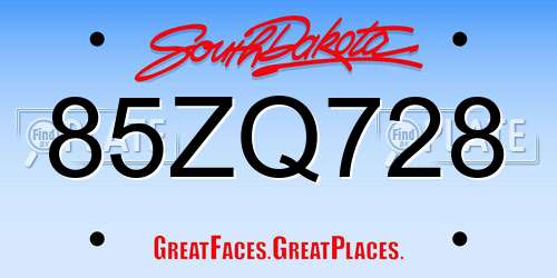 85ZQ728 South Dakota License Plate