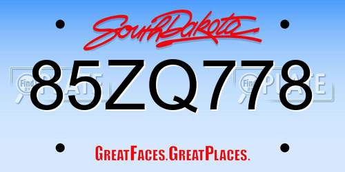 85ZQ778 South Dakota License Plate
