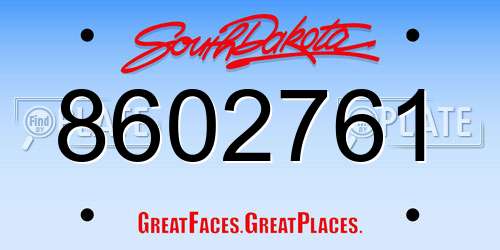 8602761 South Dakota License Plate