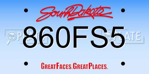 860FS5 South Dakota License Plate