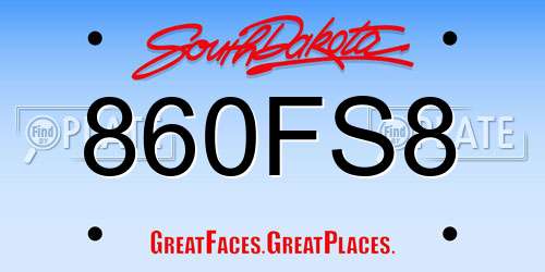 860FS8 South Dakota License Plate