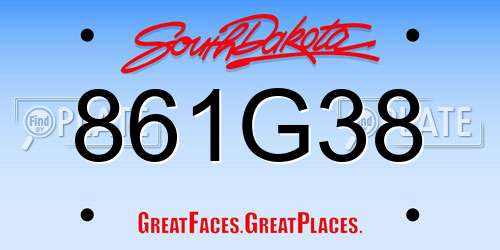 861G38 South Dakota License Plate