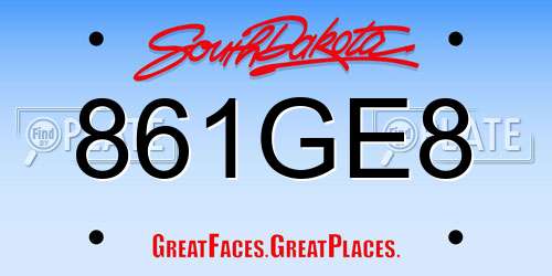 861GE8 South Dakota License Plate