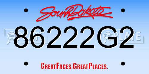 86222G2 South Dakota License Plate
