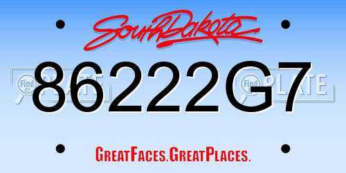 86222G7 South Dakota License Plate