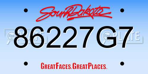 86227G7 South Dakota License Plate