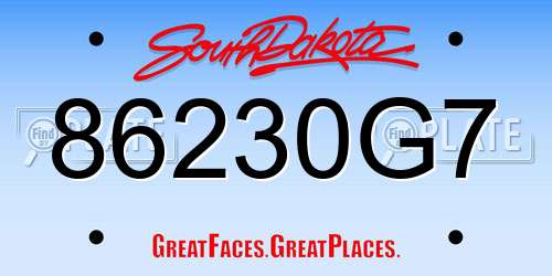 86230G7 South Dakota License Plate