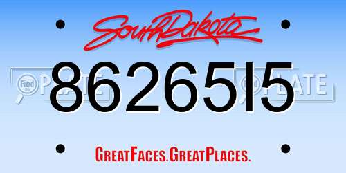 86265I5 South Dakota License Plate