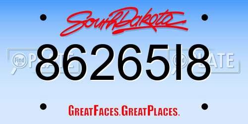 86265I8 South Dakota License Plate