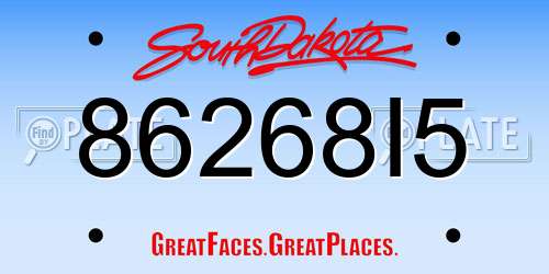 86268I5 South Dakota License Plate
