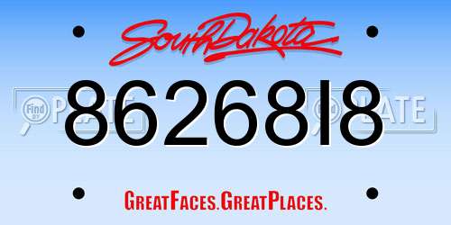 86268I8 South Dakota License Plate