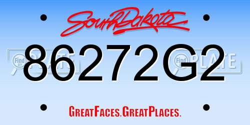 86272G2 South Dakota License Plate
