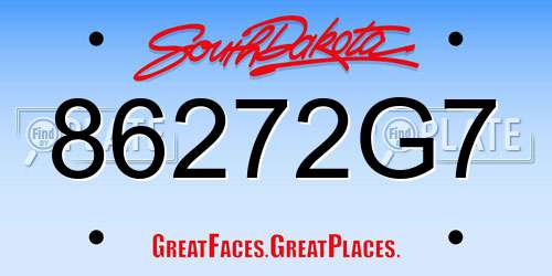86272G7 South Dakota License Plate