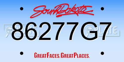 86277G7 South Dakota License Plate