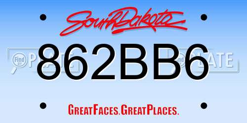 862BB6 South Dakota License Plate
