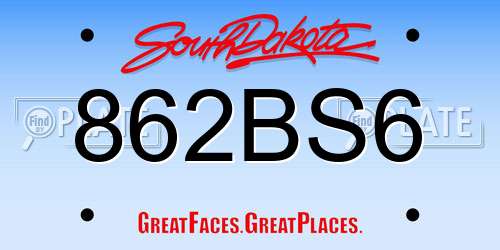 862BS6 South Dakota License Plate